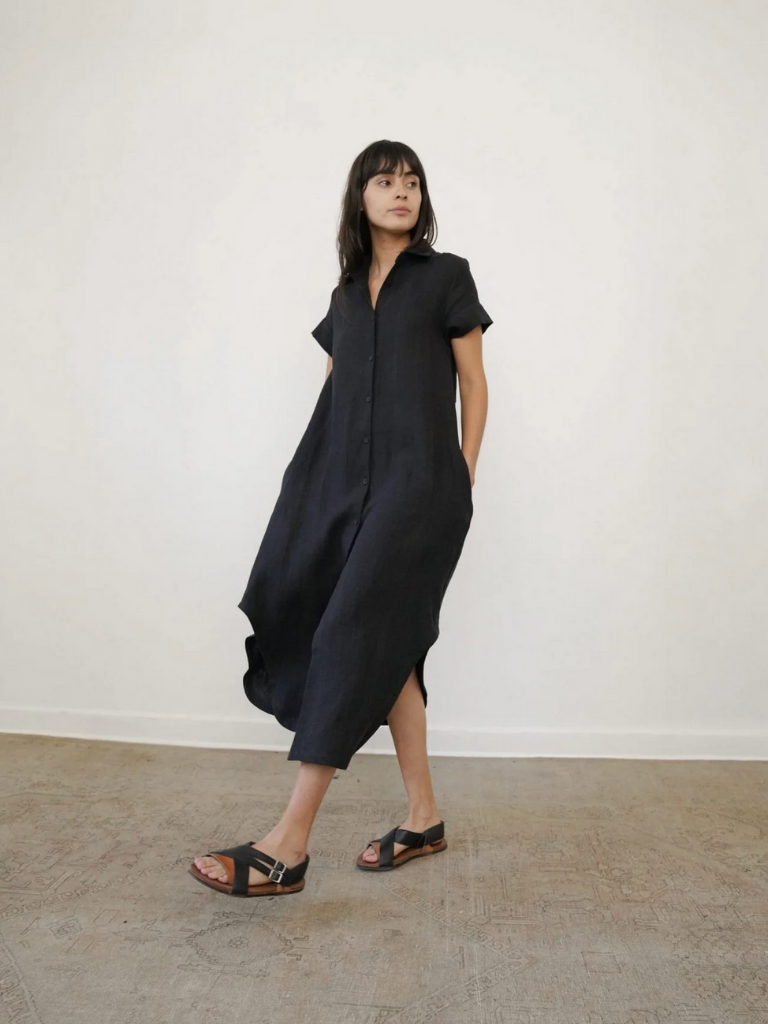 Mandu Dress - Black Linen Phosphene Studio Fredericksburg Mandu Dress - Black Linen Phosphene Studio Fredericksburg