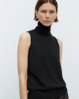 Merino Wool Turtleneck Vest - Black