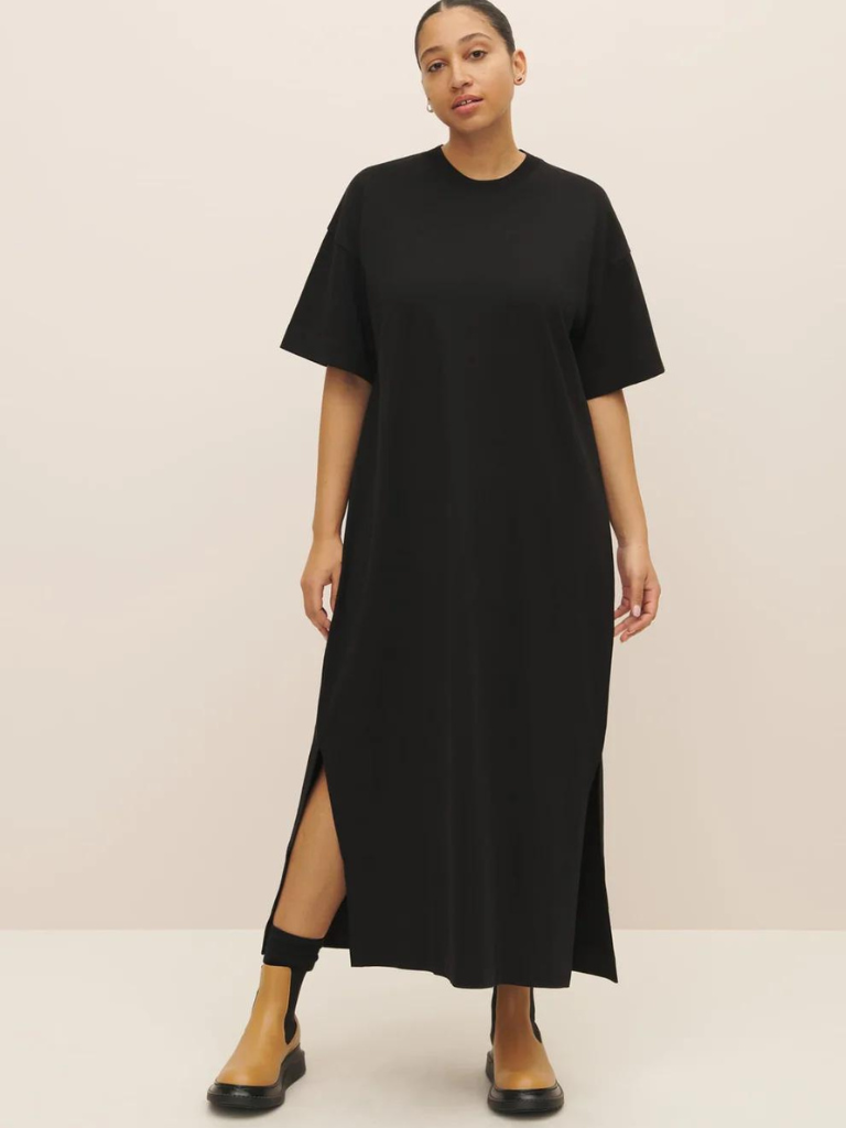 Boxy T Shirt Dress - Black Cotton
