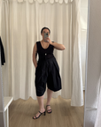 Boxy Pleat Bermuda Shorts - Black Parchment Poplin