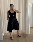 Boxy Pleat Bermuda Shorts - Black Parchment Poplin