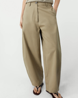 Cotton Curved Pants - Camel