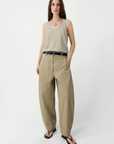 Cotton Curved Pants - Camel