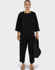 Relaxed Lean Trouser - Black Cotton Poplin