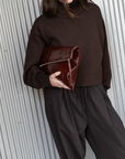 Large Zip Clutch - Glossed Burgandy