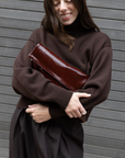 Large Zip Clutch - Glossed Burgandy