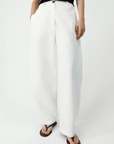 Cotton & Linen Curved Pants - White