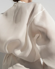 Oversize Banded Collar Button Down - Heavy Silk Organza, Off White