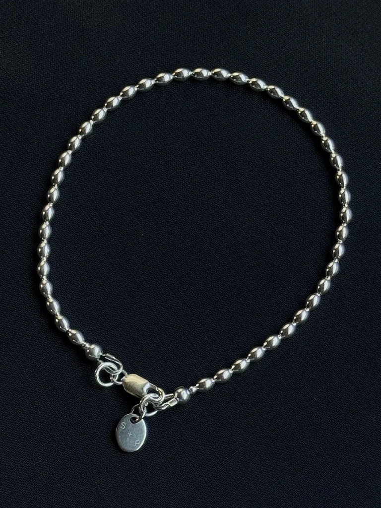 Oval Sterling Beaded Anklet