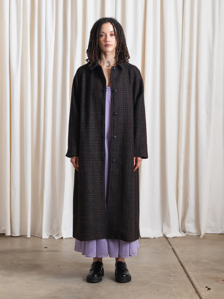 New Wool Plaid Trench - Brown/Grey Dark Plaid