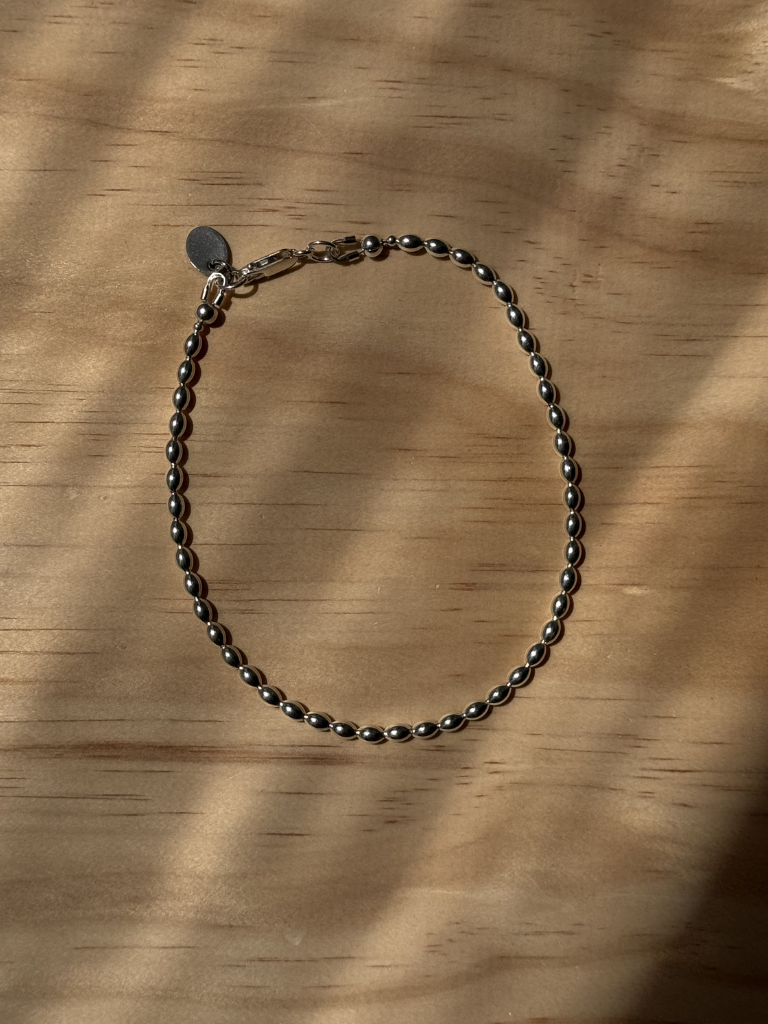Oval Sterling Beaded Anklet