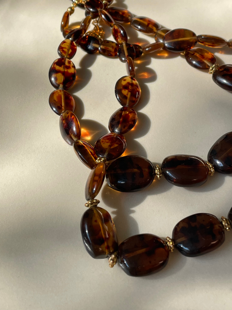 Vintage Tortoise Bead Necklace with gold details