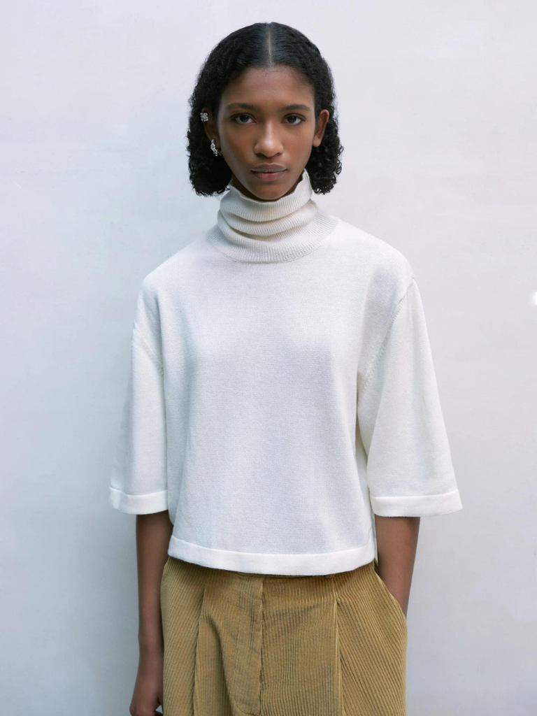 Cotton & Cashmere Turtleneck Sweater - Natural