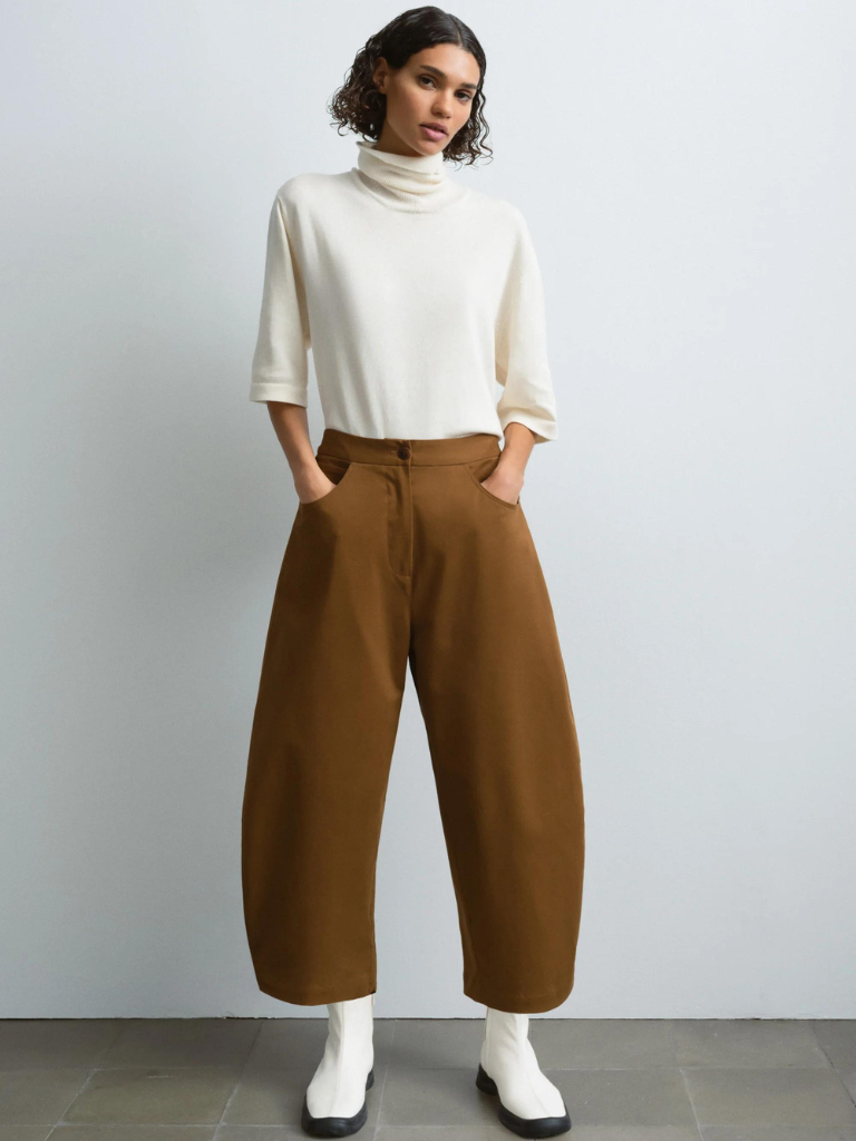 Soft Cotton Curved Pants - Toffee