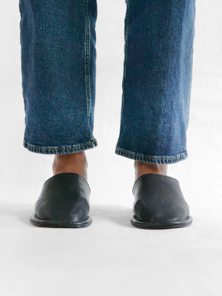 Black Leather Mule