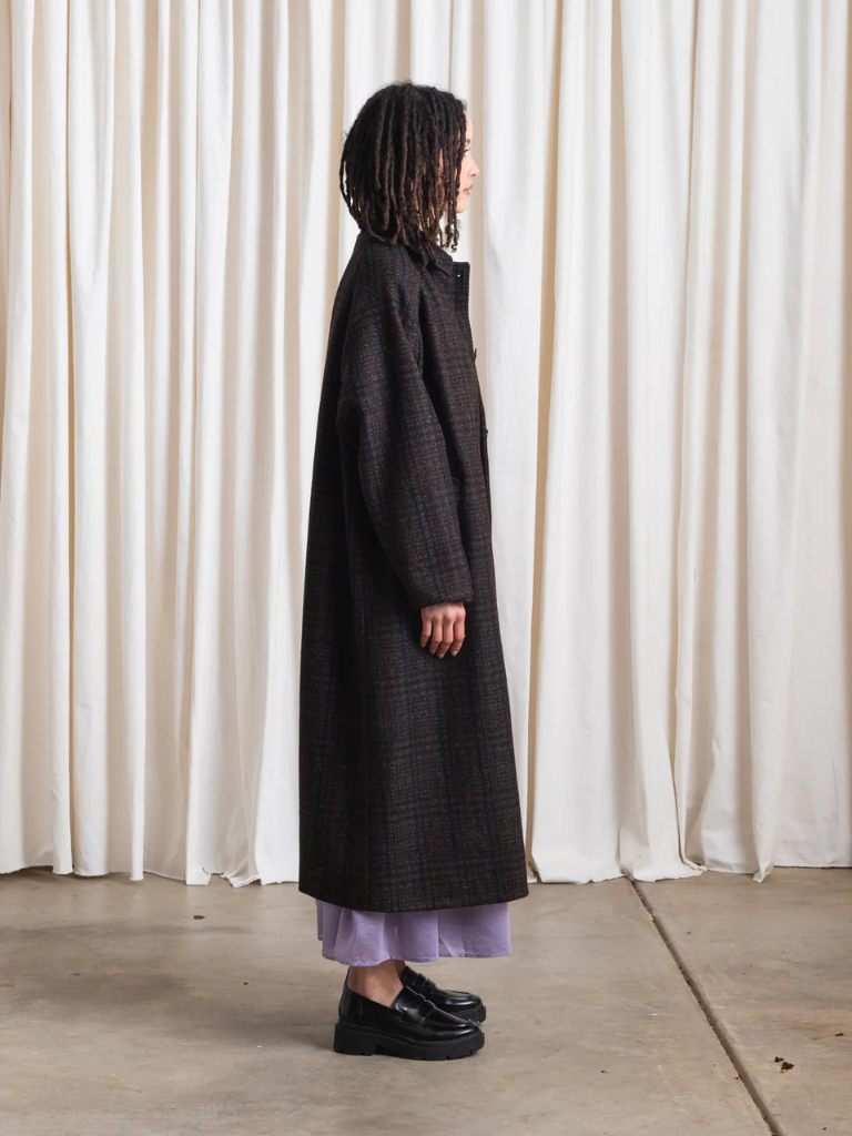 New Wool Plaid Trench - Brown/Grey Dark Plaid