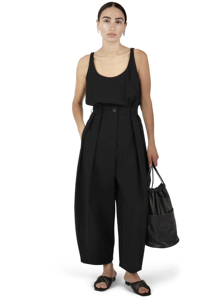 Voluminous Trouser- Black Parchment Poplin