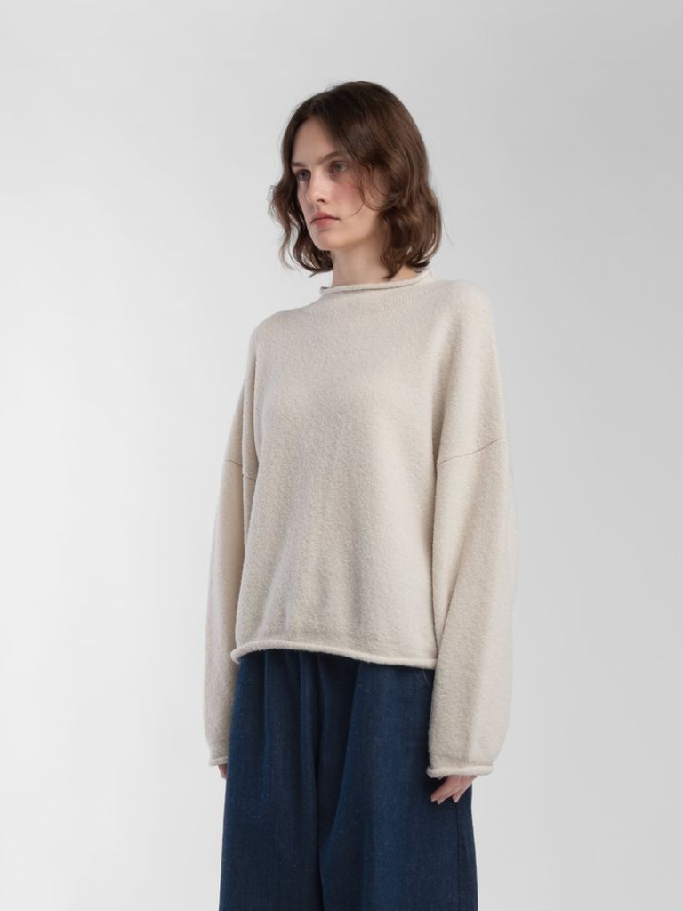 Cream Boucle Rolled Sweater
