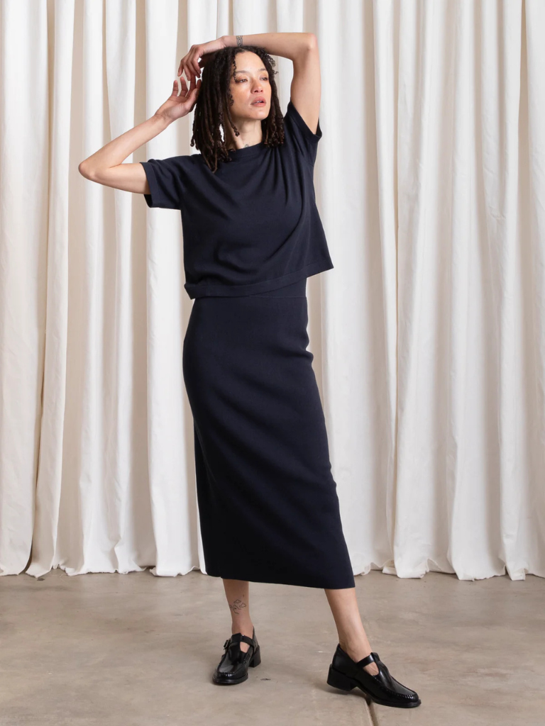 Thick Knit T-Shirt - Deep Navy