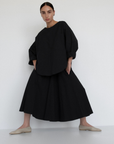 Relaxed Circle Skirt - Black Parchment Poplin