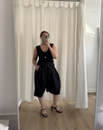 Boxy Pleat Bermuda Shorts - Black Parchment Poplin