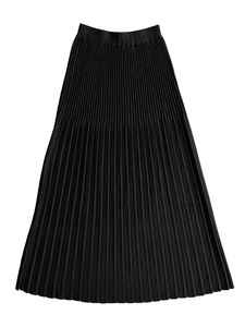 Cotton/Wool Pleated Midi Skirt - Black