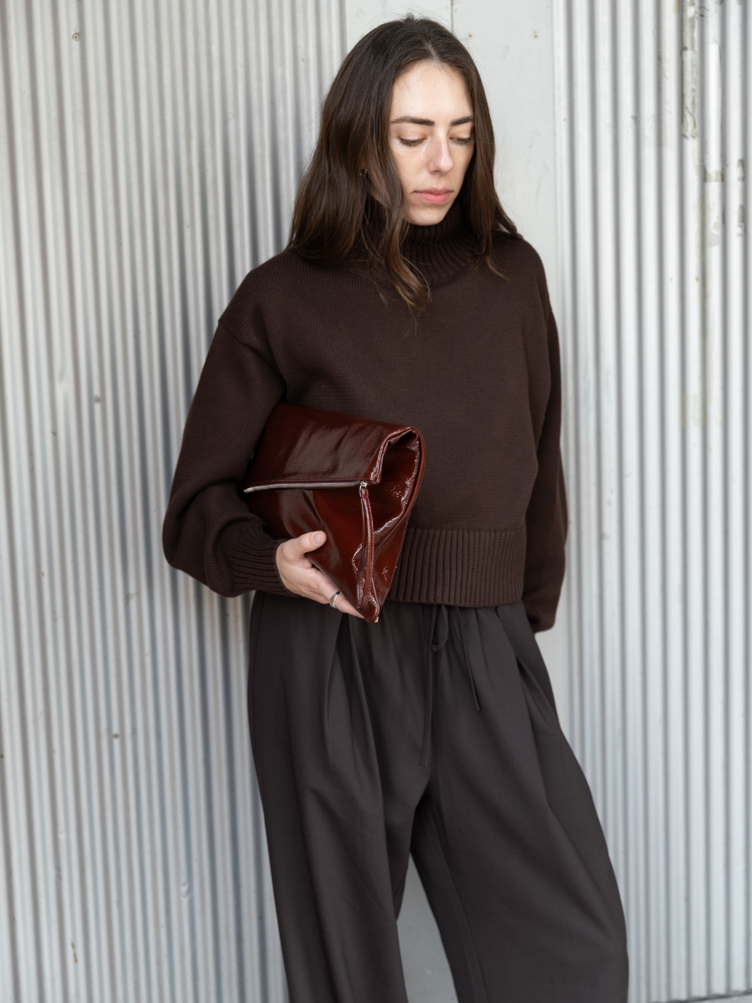 Pleated Relaxed Pants - Dark Brown
