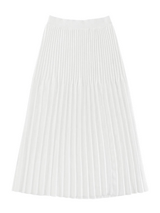 Cotton/Wool Pleated Midi Skirt - Bone
