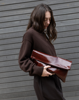 Large Zip Clutch - Glossed Burgandy