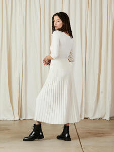 Cotton/Wool Pleated Midi Skirt - Bone
