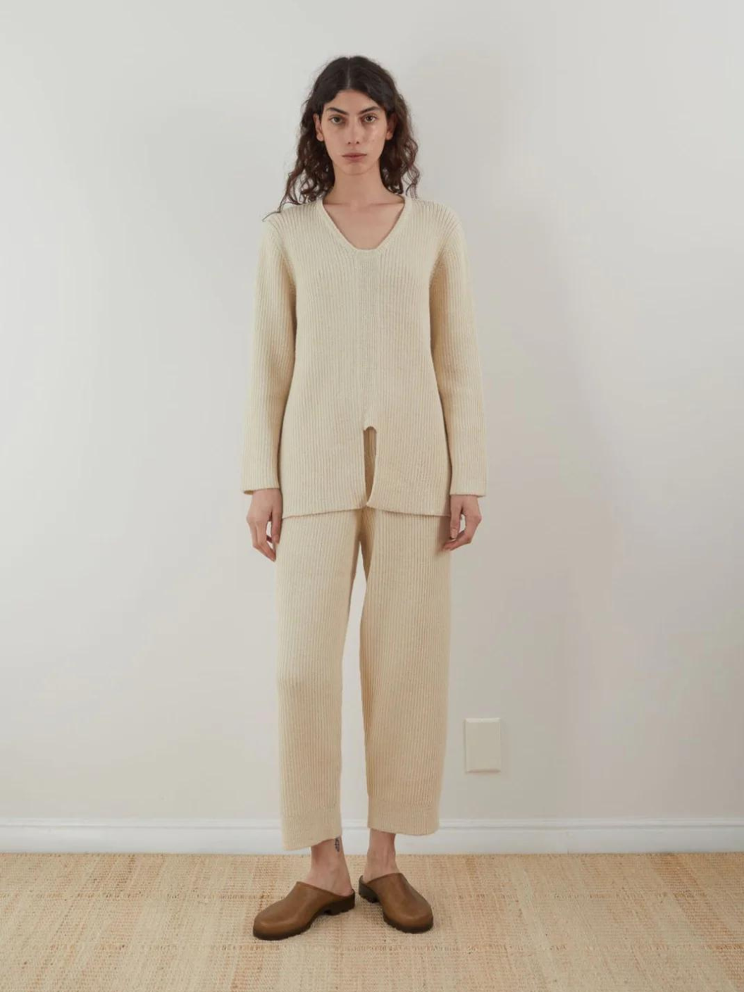 Rib Wide Leg - Ecru