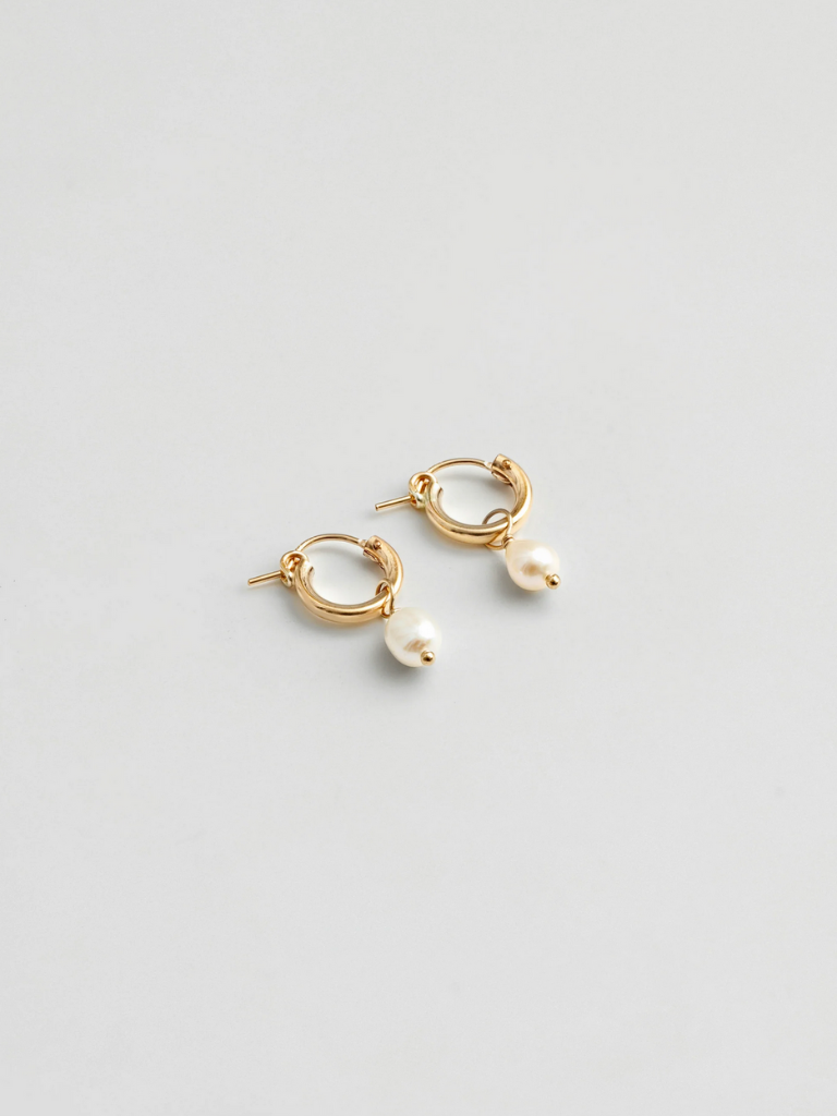 Small Pearl Hoops - Gold