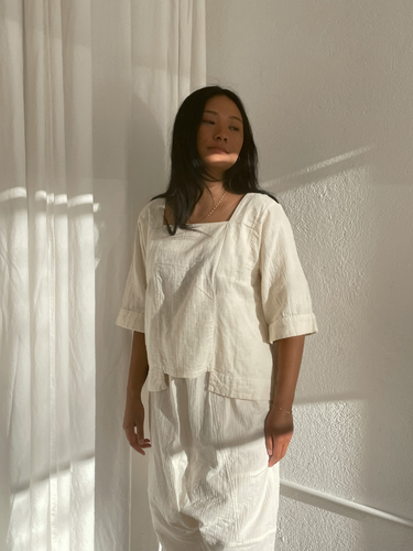 Block Top - Crinkled Cotton - Kinari (Cream)