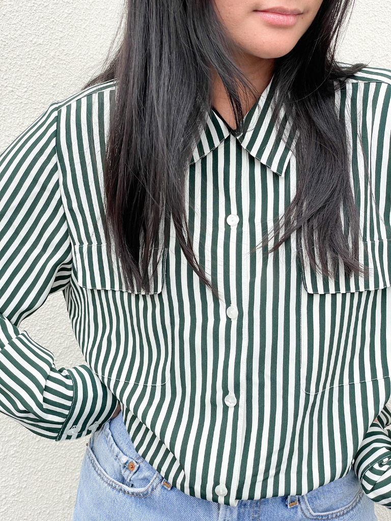 Ivory + Pine Striped Blouse