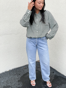 Ivory + Pine Striped Blouse