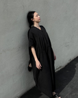 Lihue Dress - Black Crinkled Cotton